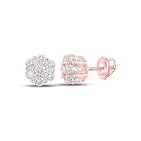 10kt Rose Gold Mens Round Diamond Flower Cluster Earrings 1/2 Cttw