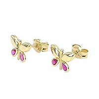 Solid Gold Earrings 14k Stud | Gold earrings in the shape of a butterfly with purple stones 0.61G