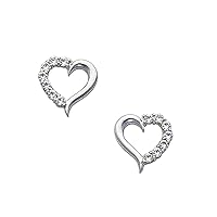 14K White Gold Heart Cubic Zirconia Earrings For Women Teen Girls