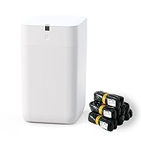 Automatic Trash Can, 4 Gallon Self Sealing and Self-Changing Smart Trash Can, Motion Sensor, Touchless Garbage can with lid for Kitchen Bathroom Bedroom Office, 6 Refill Rings(A1, White)