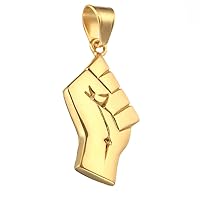 Stainless Steel Vintage Champion Fist Gold Pendant Titanium Chain Mens Necklace