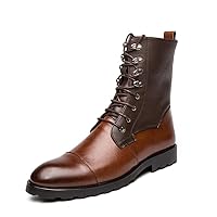 Men's Dress Lace Up Boots for Men Casual Boots Motorcycle Combat Above Ankle Two Tone Boots