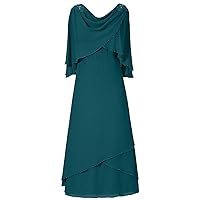 Plus Size Mother of The Bride Dresses for Wedding, Formal Evening Party Dress with Cape Beading