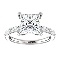 Siyaa Gems 3.50 CT Princess Moissanite Engagement Ring Wedding Eternity Band Solitaire Halo Silver Jewelry Anniversary Promise Ring Gift