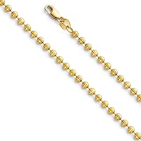 14k Yellow Gold 2.5mm Celestial Moon cut Bead Chain Necklace Jewelry for Women - Length Options: 16 18 20 22