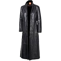Original Leather Trench Coat Black Long Coat Duster Overcoat Sheepskin Men