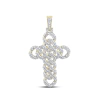 10K Yellow Gold Diamond Cuban Link Glorious Cross Pendant 1-7/8 Ctw.