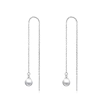 Pull Through Threader Earrings 14k/18K Real Solid Gold Long Piercing Long Pearl/Opal/Ball/Star/Cross/Twist/Teardrop Tassel Dangle Ear Line Eardrop Earrings Jewelry Gifts