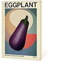 Retro Eggplant Poster Kitchen Printable Bauhaus-Inspired Vegetable Botanical Art Midcentury Modern Decor Vegan and Vegetarian Prints art （8x10inch-Framed)