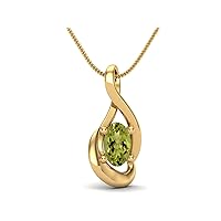 Dainty Oval Cut Minimalist Solitaire Peridot Pendant Necklace 925 Sterling Silver Oval Shape 5x3mm