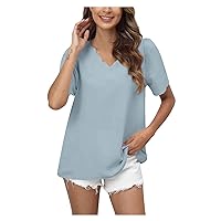 Women's Basic T Shirts Neckline Lightweight Casual Street Style Solid Color T-Shirt Tops Short Sleeve Shirts