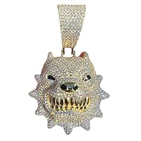 5.85 CT Round Cut Pave Set VVS1 Diamond Pitbull Dog Head Pendant Men's Charm for Festival Day Gift in 14K Yellow Gold Over Sterling Silver