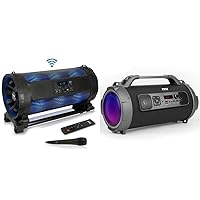 Portable Bluetooth Boombox Stereo System - 600 W Digital Outdoor Wireless Loud Speaker w/LED Lights,Black & Wireless Portable Bluetooth Boombox Speaker - 500W Rechargeable Boom Box Speaker