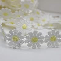 1 Yard Embroidered Daisy Flower Lace Trim Applique Headband Sewing DIY Craft - Light Yellow