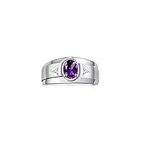 Rylos Men's Rings Classic Design 7X5MM Oval Gemstone & Sparkling Diamond Ring - Color Stone Birthstone Rings for Men, Sterling Silver Rings in Sizes 8-13. Timeless Elegance!