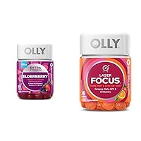OLLY Extra Strength 450mg Elderberry Immune Gummies, 36 Count Laser Focus Ginseng Alpha GPC Gummies