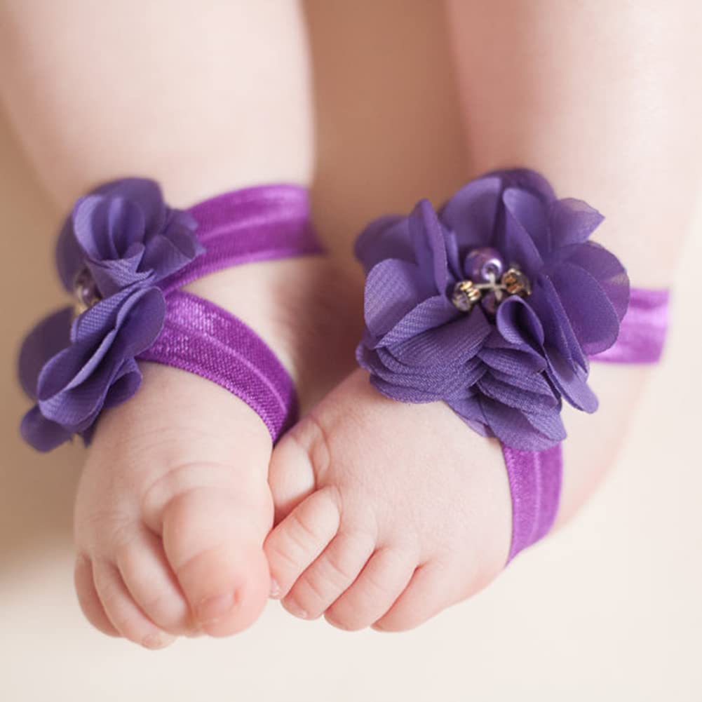 Toptim Baby Girl's Barefoot Sandals Flower for Toddlers (Freesize 0-3Y)