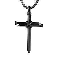 HZMAN Antique Nail Cross Stainless Steel Pendants Christian Necklace 22+2 Inch Chain