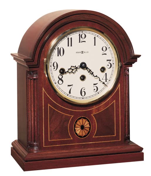 Howard Miller Butte City Mantel Clock 547-643 – Mahogany Finish, Warm White Dial, Brass-Finished Bezel, Antique Home Decor, Key-Wound, Single Chime Movement