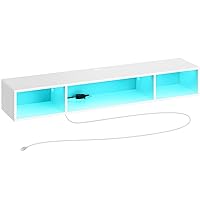 Rolanstar TV Stand with Power Outlet, Floating TV Stand with RGB Lights, 55.1