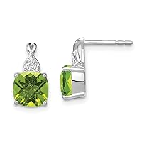 6.75mm 14k White Gold Checkerboard Peridot and Diamond Earrings Measures 13x6.75mm Wide Jewelry for Women