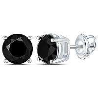 10kt White Gold Womens Round Black Color Enhanced Diamond Solitaire Earrings 3 Cttw