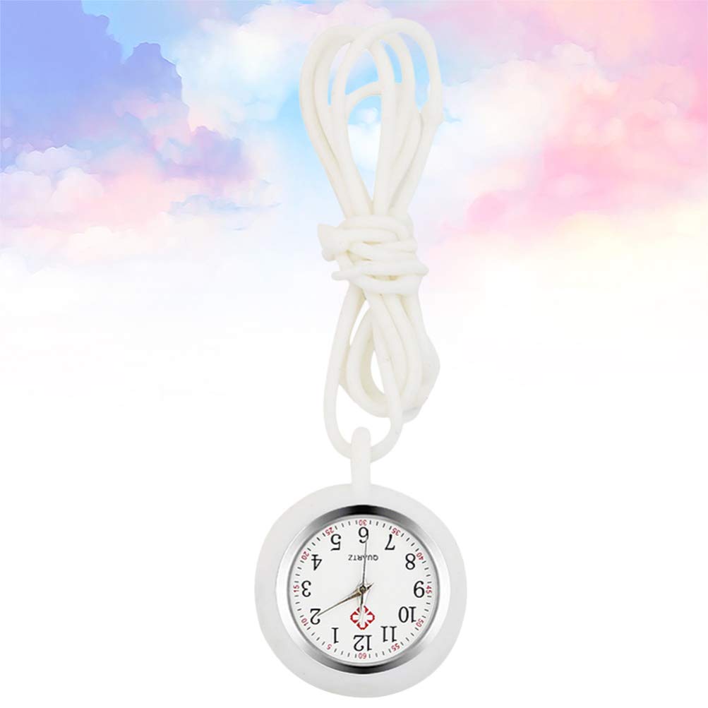 Hemobllo Nurse Watch Mini Cartoon Lanyard Watch Colorful Round Rope Hanging Watch Silicone Quartz Watch Medical Doctor Lapel Watch (White)