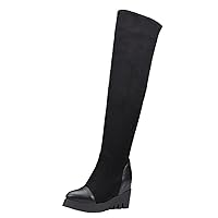 BIGTREE Women Long Boots Increased Black Suede Fall Winter Comfortable Platform Over The Knee Boots