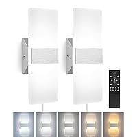 Plug in Wall Sconces with Remote, 3000K-6500K Stepless Color Temperature, 10%-100% Stepless Dimmable, 12W Plug in Wall Light, LED Acrylic Wall Sconces Set of Two, Plug in or Hardwired (2Pack, Silver)