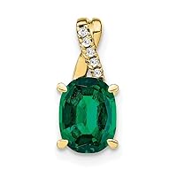 6.25mm 10k Gold Oval Created Emerald and Diamond Pendant Necklace Jewelry for Women