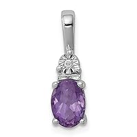 925 Sterling Silver Polished Prong set Open back Diamond and Amethyst Pendant Necklace Jewelry Gifts for Women