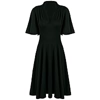 Vijiv Womens Vintage 1920s V Neck Rockabilly Swing Evening Party Cocktail Dress with Sleeves
