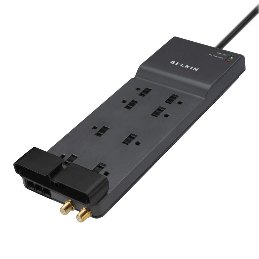 Belkin Surge Protector Power Strip - 8 AC Multiple Plug Outlet & 12 ft Heavy Duty Extension Cord - Outlet Extender - Flat Plug Power Strip - Great for Home, Office & Computer Charging - 3,550 Joules