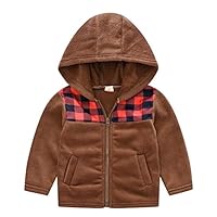 Spring Autumn Boys Girls Zippered Hooded Jacket Thick Fleece Warm Coat Outwear Kids Clothes (5,6)