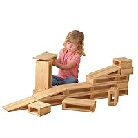 Constructive Playthings Junior Hollow Building Blocks, Solid Hardwood, Dent-and-Splintering Resistant, Assorted Shapes, Kid & Toddler Toys Specially Designed for Ages 2-7, Set of 18 Blocks
