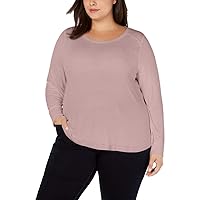 INC Womens Plus Ribbed Long Sleeves Pullover Top Pink 3X
