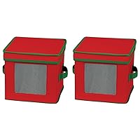 Household Essentials 532RED Holiday China Dinnerware Storage for Dessert Plates or Bowls | Removable Lid | Red Canvas with Green Trim, 1 Count (Pack of 2), Red & Green