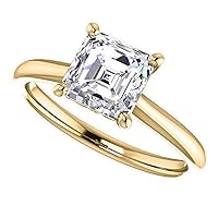 925 Silver, 10K/14K/18K Solid Gold Moissanite Engagement Ring, 1.0 CT Asscher Cut Handmade Solitaire Ring Diamond Wedding Ring for Women/Her, VVS1 Colorless, Promise Gift Anniversary
