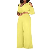 Womens Sexy Jumpsuits Cold Shoulder Long Sleeve Rompers Elegant V Neck Dressy Jumpsuit for Party Wedding Guest