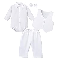 IBTOM CASTLE Baptism Christening Outfit for Baby Boys Formal Suit Bowtie Romper Vest Shorts Wedding Tuxedo Gentleman Set
