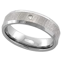 6mm Tungsten Diamond Wedding Ring for Him & Her Dazzling Cut Finish Beveled Comfort fit, Sizes 4 to 9.5