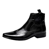 Men's Zipped Ankle Pointed Toe Brogue Wing Tip Formal Dress Leather Boots Black Brown