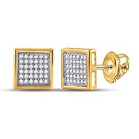 The Diamond Deal 10kt Yellow Gold Mens Round Diamond Square Earrings 1/4 Cttw