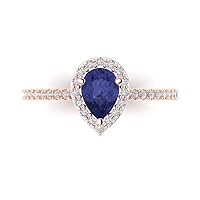 Clara Pucci 1.22ct Pear Cut Solitaire with accent Simulated Blue Tanzanite Engagement Promise Anniversary Bridal Ring 14k Rose Gold