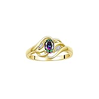 Rylos Ring featuring Classic Style, 6X4MM Birthstone Gemstone, & Diamonds - Elegant Jewelry for Women in Yellow Gold Plated Silver, Sizes 5-10