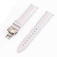 Fashion Watch Straps Genuine Leather Watch Band 12mm 13mm 14mm 15mm 16mm 17mm 18mm 19mm 20mm 21mm 22mm 24mm Watchband Butterfly Clasp Strap Sturdy Watch Band (Color : White, Size : 15mm)