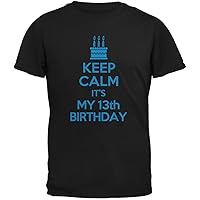 Old Glory Keep Calm 13th Birthday Boy Black Youth T-Shirt - Youth X-Large