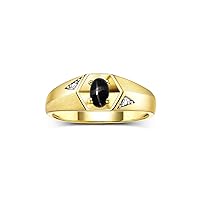 Rylos Men's 14K Yellow Gold Classic 6X4MM Oval Gemstone & Diamond Ring - Birthstone Elegance, Sizes 8-13