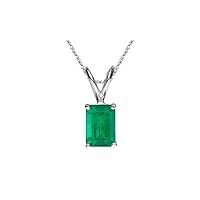 May Birthstone - Natural Emerald Cut Emerald Solitaire Pendant in 18k White Gold From 5x3MM - 8x6MM
