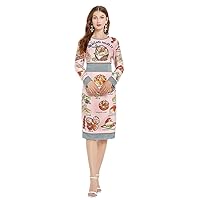 Autumn Women Fahion Designer Midi Dress Long Sleeve Blue and White Porcelain Printed Pencil Dresses